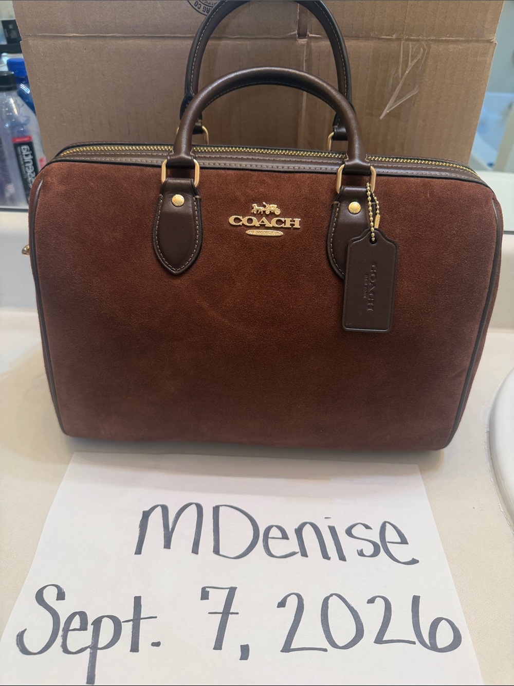 COACH Brown Suede Leather Rowan Satchel